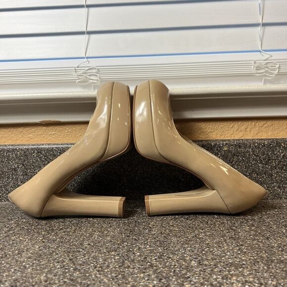 Michael Kors Womens Sz 7M Beige Patent Leather Ultra High Heels Slip On Platform - Picture 4 of 10